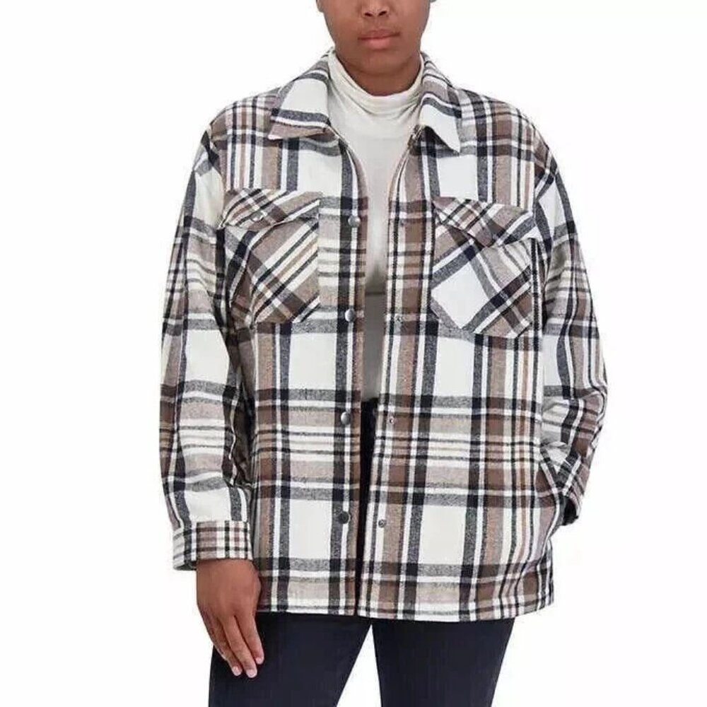 HFX Women's Size Medium Brown Plaid Shirt Jacket Shacket NWT